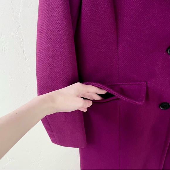 BCBGMaxAzria NWT Notch Collar Single-Breasted Riding Peacoat Trench in Raspberry - Picture 5 of 11